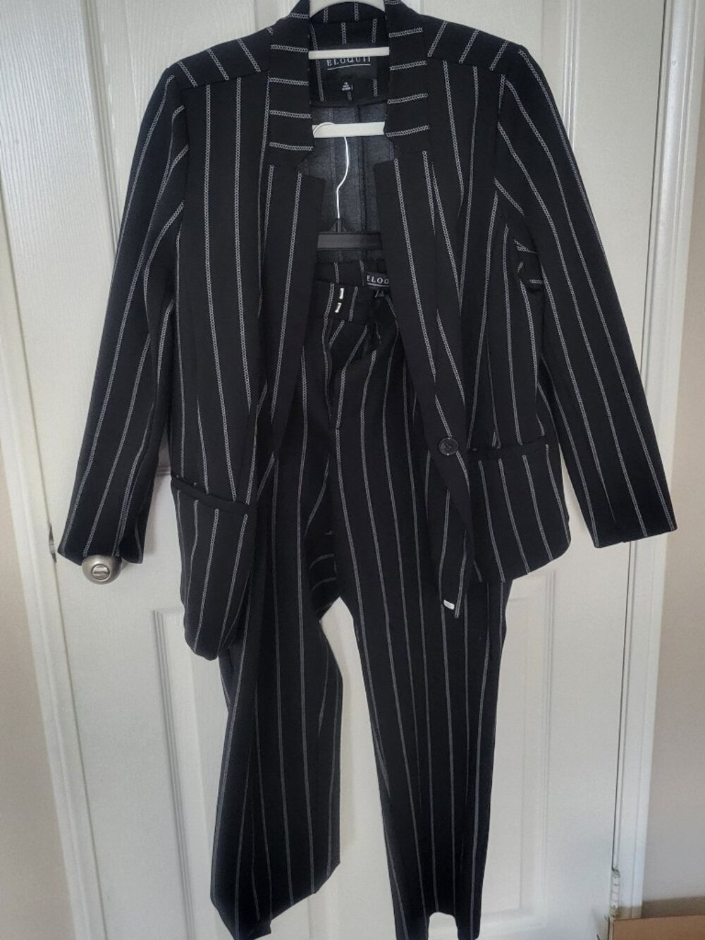 Eloquii Jacket Women’s Black Striped Blazer and Pant Set 14/16